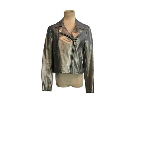 Forever 21 silver vegan leather moto jacket size Medium - Picture 9 of 16